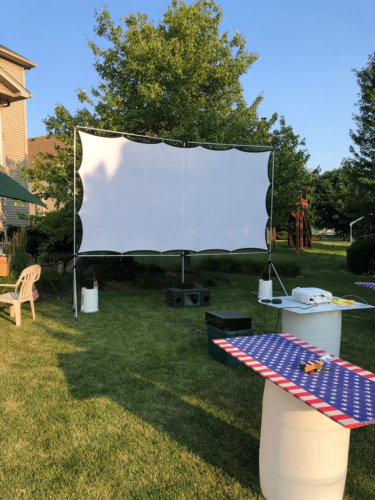 Outdoor movie screen frame built from EMT
